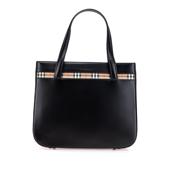 Pre-Loved Burberry House Check Trimmed Leather Handbag - Picture 1 of 12